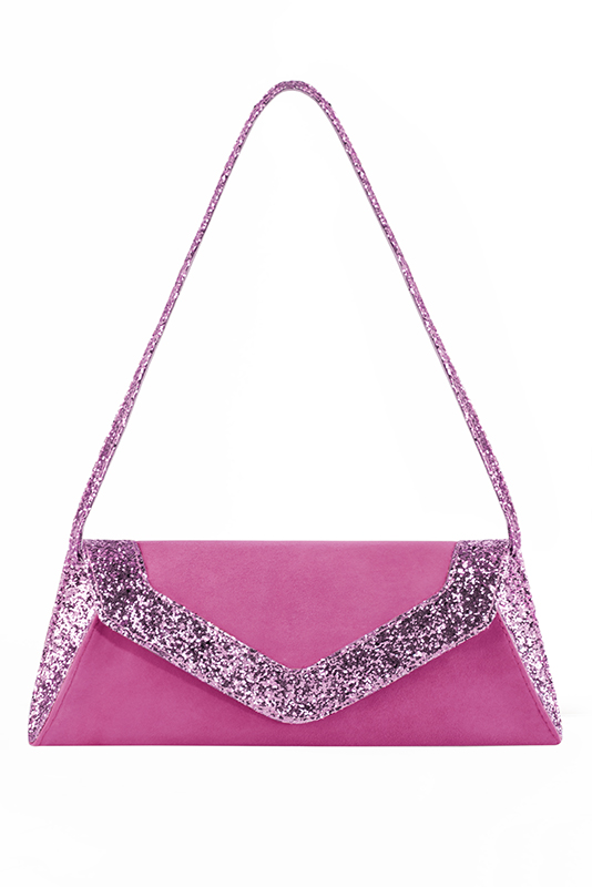 Women's shocking pink and hot pink luxurious elegant clutch for ceremonies, weddings and evenings out. - Top view